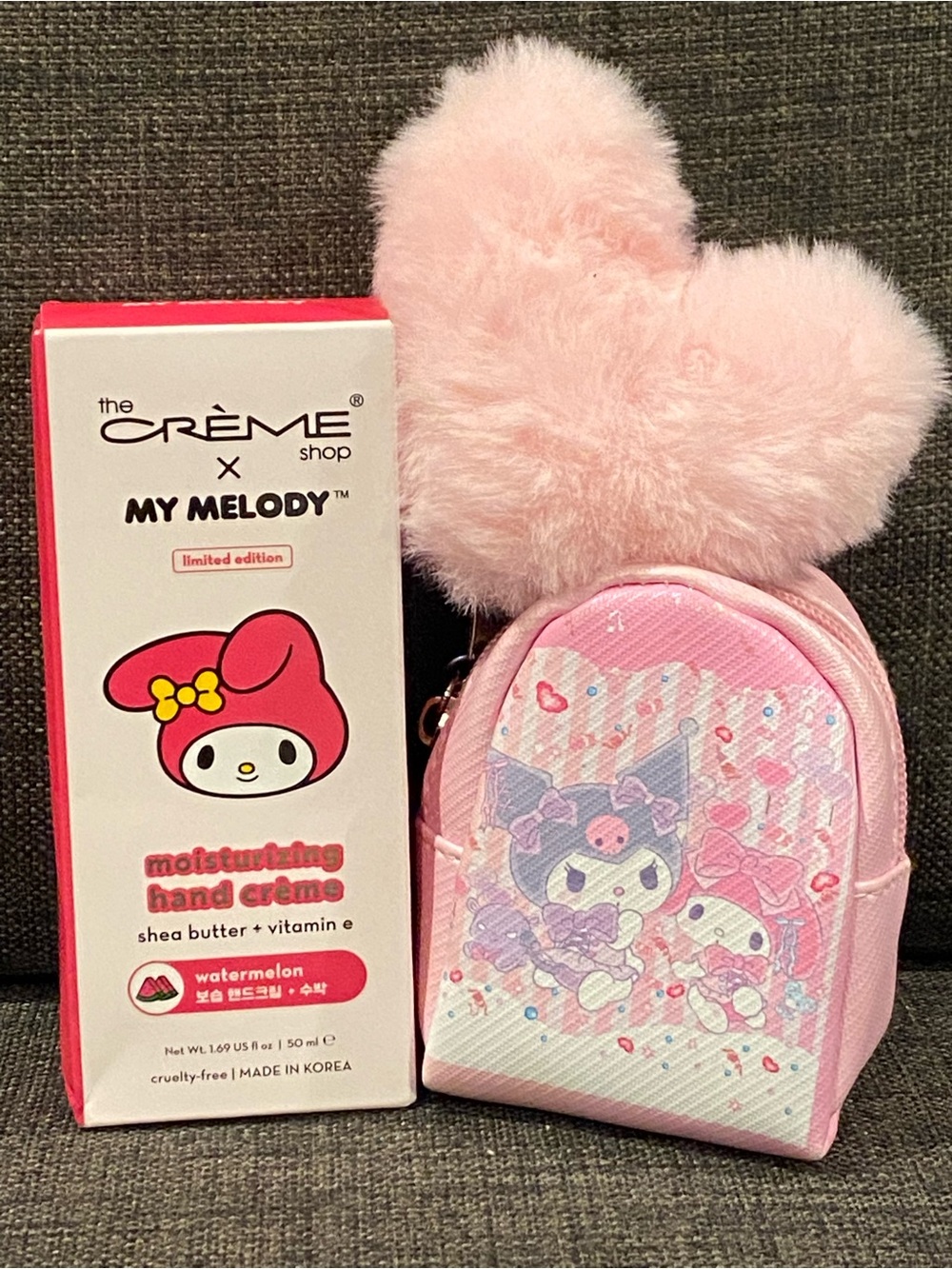 The Crème Shop x My Melody Hand Creme w/ mini backpack and heart charm.❤️